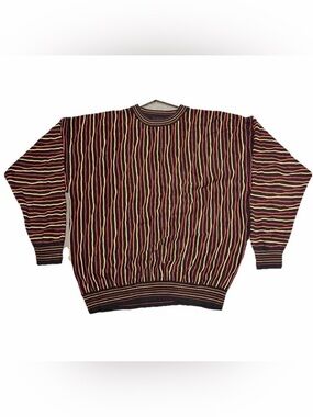 Vintage 90s Protege 3D Sweater Mens XXL Coogi Style Knit Colorful sunset 2XL